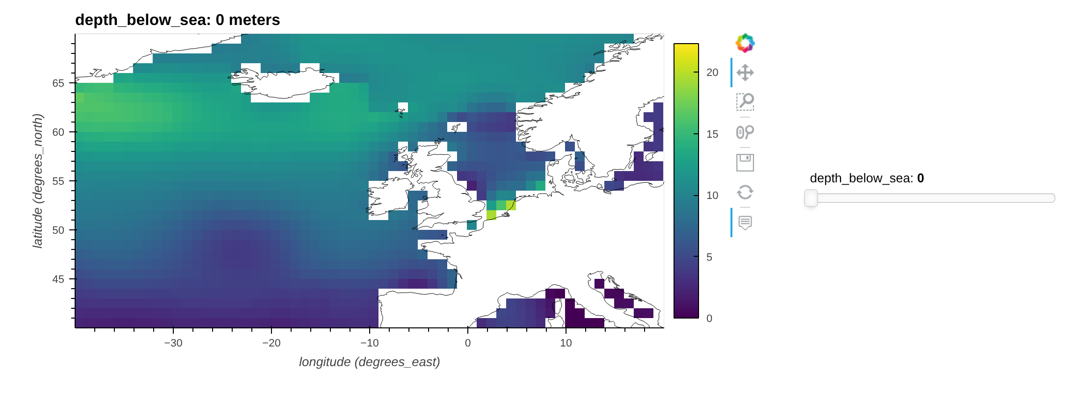 Nitrate concentration over the North Atlantic, from the sea surface to the sea floor